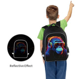 ZRENTAO 3 Pcs Kids Backpack, 3D Reflective Cartoon, 600D Polyester & Dual Zippers, 17" Bookbag with Ergonomic Design for boys & girls age 6-18, Gorilla Space Style for school Children Kids
