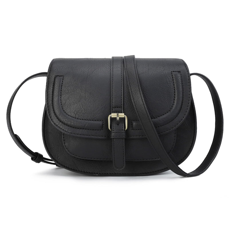 AFKOMST Crossbody Bags for Women,Small Saddle Purse and Boho Cross Body Handbags,Vegan Leather, Black