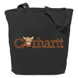 SAUIVD Women's Funny CarHartts Canvas Tote Bag Cute Cow Letter Print Casual Reusable Grocery Shopping Canvas Bags