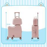 TABU Ride-on Luggage with Portable Bag for Kids，Hardshell Carry On Suitcase with Hidden Cup Holder, Foldable Pedal,Type-C & USB Interface, TSA Lock, 6-Spinner Wheels, Pink