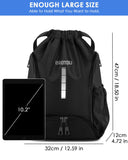 BROTOU Soccer Drawstring Backpack, Basketball Bag, Volleyball Football Bags with Ball and Shoe Compartment(1- Reflective strip, Black)