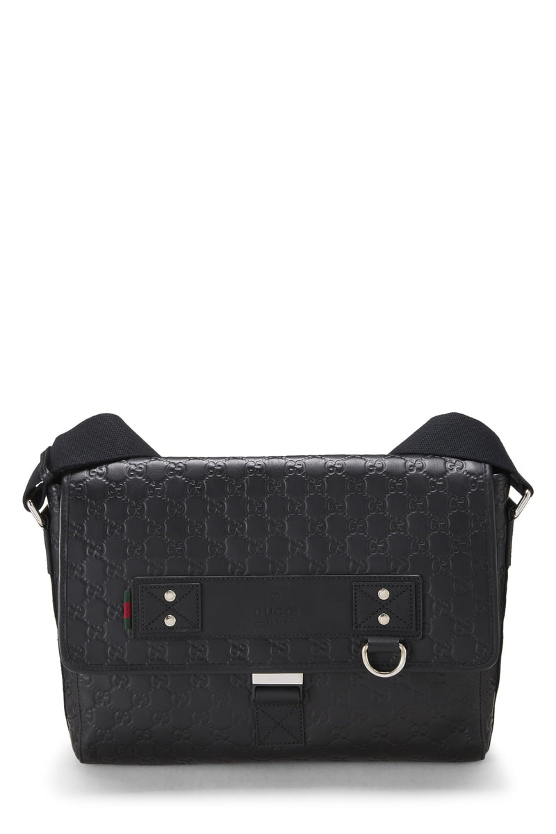 Gucci, Pre-loved Black Rubberized Buckle Flap Messenger, Black