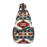QISENTIS Tribal Aztec Geometric Pattern Sling Bag Crossbody Backpack Native American Ethnic Tribal Southwest Stripe Red Gym Travel Hiking Daypack Navajo Print Chest Shoulder Bag Unisex