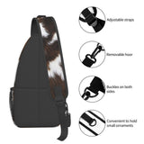 SURERUIM Cow Print Sling Bag Spotted White and Brown Animal Skin Texture Crossbody Backpack Western Farmhouse Cowhide Pattern Chest Shoulder Bag Casual Gym Sports Travel Hiking Daypack for Women Men
