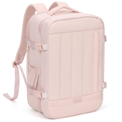 NISHEL Carry On Backpack for Women, 28.3L Travel Backpack with Suitcase-Style Opening, Travel Bag fits 15.6 Inch Laptop, Flight Approved Weekender Bag for Business, PINK