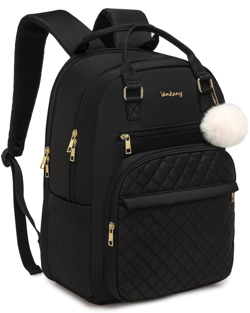 VANKANY Laptop Backpack Women, School Backpack for Teen Girls Middle High School College Students, Teacher Work Bag Nursing Bookbag, Black