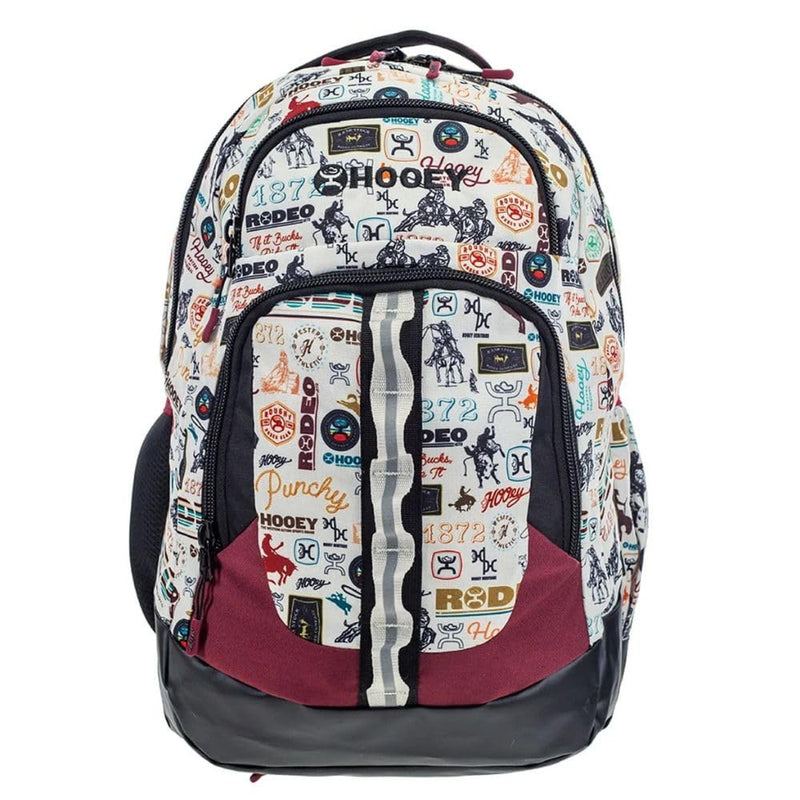 HOOEY Ox Rodeo Pattern Backpack Cream/Burgundy