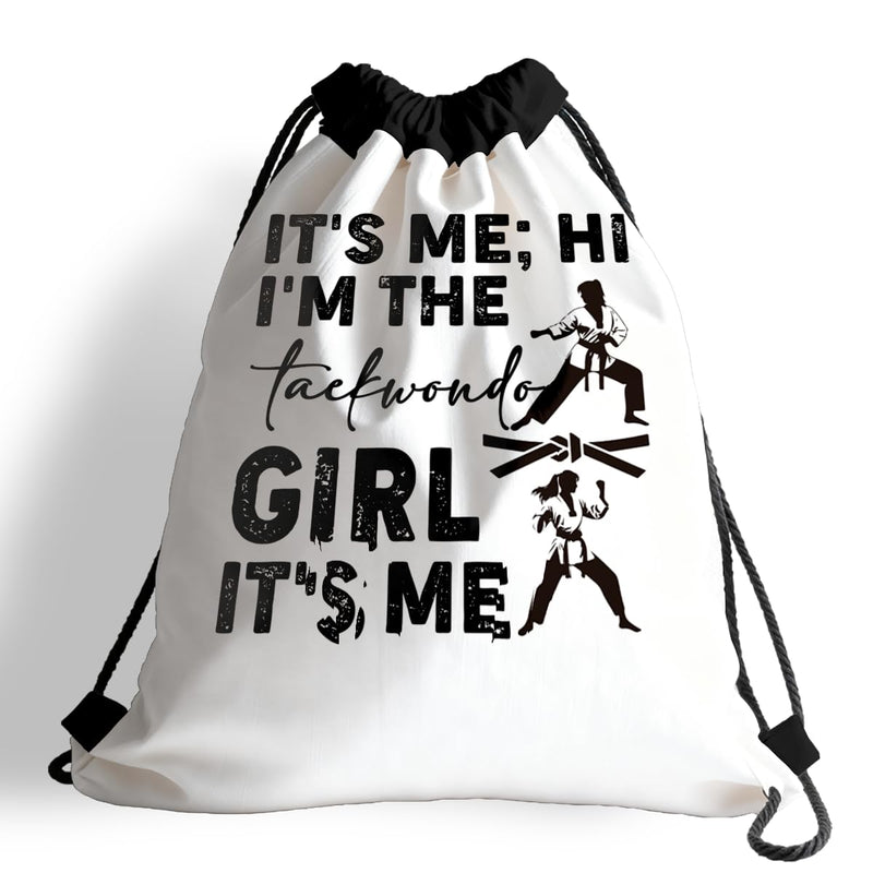 Lightweight Drawstring Sport Bag, Martial Arts Bag - Hi I'm the Taekwondo Girl, Taekwondo Practical Drawstring Backpack, Quick-drying and Moisture-proof Cinch Bags for Gym, Sports, Training 083