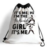 Lightweight Drawstring Sport Bag, Martial Arts Bag - Hi I'm the Taekwondo Girl, Taekwondo Practical Drawstring Backpack, Quick-drying and Moisture-proof Cinch Bags for Gym, Sports, Training 083