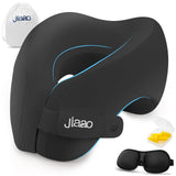 jiaao Travel Pillow Memory Foam Neck Pillow for Airplanes with Adjustable Neck Support, Includes Eye Mask, Earplugs & Storage Bag - Perfect for Flights, Road Trips, and Trains