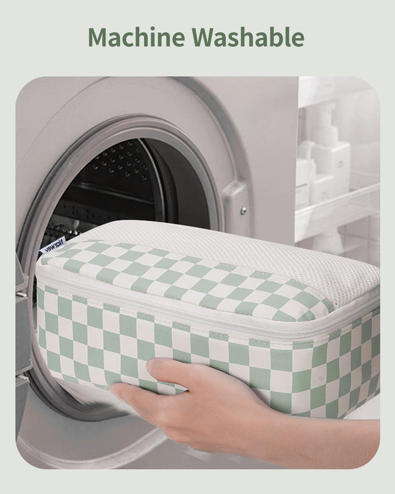 Narwey 7 Set Checkered Packing Cubes for Travel Kids Women, Durable Packing Organizer Bags for Carry on Suitcase Luggage Travel Essentials Accessories (Mint Green Checkerboard)