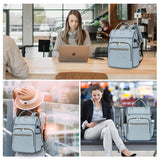 EMPSIGN 17 Inch Laptop Backpack for Women, Work Business Travel Computer College Bags, Large Capacity Water-repellent Quilted Casual Daypack with USB Port, Light Blue