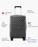 LUGGEX Carry On Luggage 22x14x9 Airline Approved, KVC Expandable Polycarbonate Hard Shell Suitcase for Travelling (EX-Core, Pink, 20 Inch, 40L-44L)
