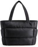 HOTOR Puffer Tote Bag for Women, Nurses - Multi-Pocket Lightweight Bag for Work - Quilted Handbag for Travel and Gym, Black, 18.1" x 6.3" x 11.8"