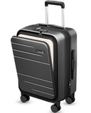 Carry On Luggage 22x14x9 Airline Approved, FLO5 Expandable Polycarbonate Suitcase with Front Pocket (FX-Core, Black, 20 Inch)