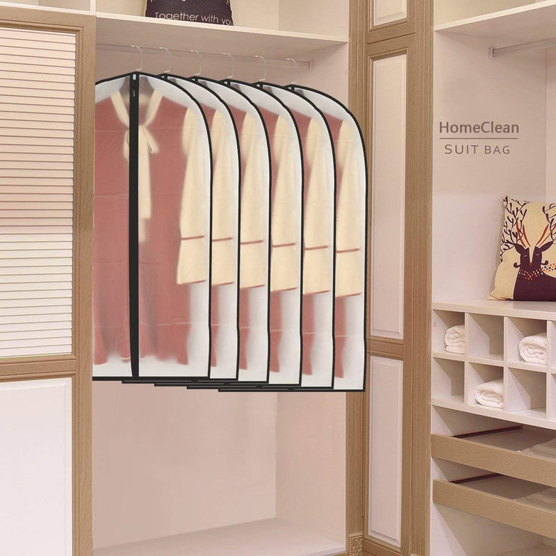 HomeClean Garment Bag (Set of 6) Plastic Garment Bags with Zipper Hanging Clothes Cover Dress Bag for Suits, Coats Closet (24'' x 40'', Black)