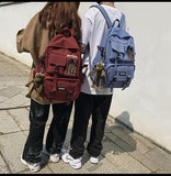 MININAI Aesthetic Backpack with Cute Frog Pendant for Women Men Preppy Laptop Backpack Japanese Harajuku College Backpack (Red,One Size)