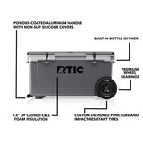 RTIC 72 Quart Ultra-Light Wheeled Cooler Hard Insulated Portable Ice Chest Box for Beach, Drink, Camping, Picnic, Fishing, Boat, Barbecue, 30% Lighter Than Rotomolded Coolers, Dark Grey & Cool Grey