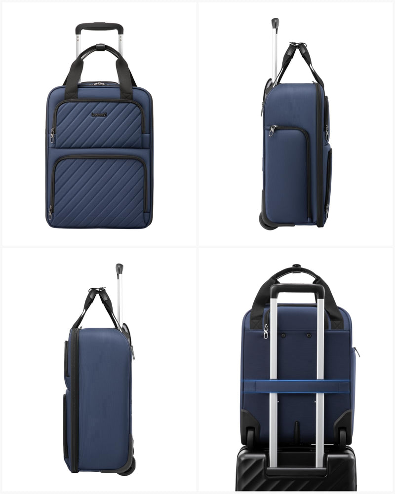LUGGEX Underseat Carry On Luggage with Wheels, UDK-Plus Large-Capacity Lightweight Soft Sided Personal Item Suitcase for Short Trips (UX-Plus, Blue Black, 16 Inch)