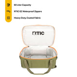 RTIC Ultra Dry Duffle Pack, Waterproof Outdoor Backpack Floating Bags for Hiking, Travel, Camping, Boating, Backpacking, 60L, Olive & Orange