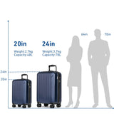 KYME Luggage Sets 2 Piece Hardshell 20"/24" Suitcase with Double Spinner Wheels Hardside Suitcases Sets with TSA Lock PC+ABS Travel Luggage (Navy Blue, 2Pcs Set(20"/24"))
