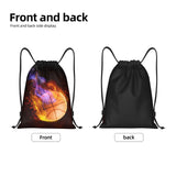 YIJIUWKIS Kids Drawstring Bag with Fire Basketball for Boys, Sports Drawstring Backpack for Teens Boys Girls Adults Women Men, Black Daypack Bag for Work Gym Swim Travel Hiking School, Small