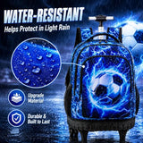 UFNDC 3PCS Rolling Backpack for Boys, Men Lightning Football Backpacks with Wheels，Water-Resistant Travel Roller Wheeled Bookbag