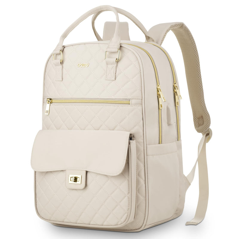 RJEU Girls Laptop Backpacks 15.6 Inch,Large Capacity School Bag College Backpack with USB Charging Port,Fashion Bookbags Computer Bag for Teens Students,Off-white
