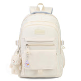 PRLINJSK Girls Backpack for College High Middle School Student, Cute Aesthetic Bookbag for Teens Women with Accessories,Beige