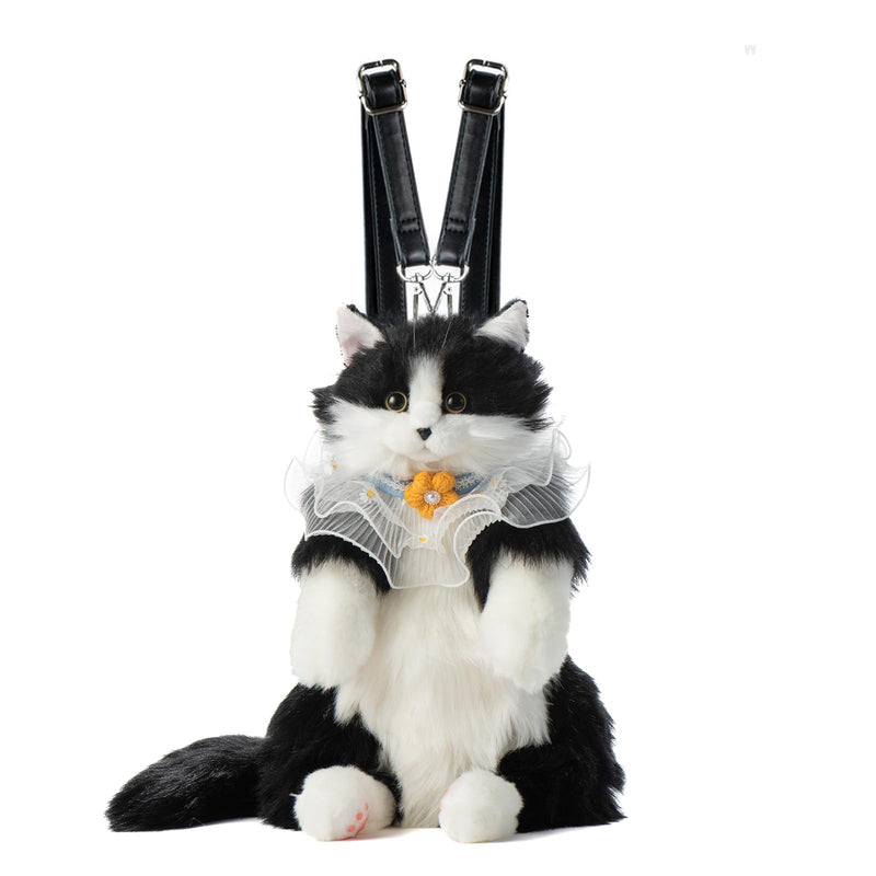 Chongker Stuffed Realistic Cat Plush Backpack, Soft Cat Shaped Backpack with Detachable Straps, Cute Purse Enough Room to Hold Keys, Wallet & Cosmetics, Ideal Gift for Girls,Black
