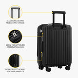 LEVEL8 Grace Hard Shell Carry on Luggage with Front Compartment, 20 Inch Expandable Suitcases with Wheels, Lightweight Carry-on Suitcase for Airplane, Tsa Lock, Black