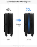 LUGGEX Checked Luggage Top Opening, FLT Expandable Polycarbonate Hard Shell Suitcase with Wheels (FX-Lite, Black, 24 Inch, 63L-70L)