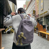 KAOBIO Grunge Aesthetic Canvas Travel Daypack for Men Women Large Vintage College Rucksack Lightweight Laptop Backpack (Dark Purplish Gray)