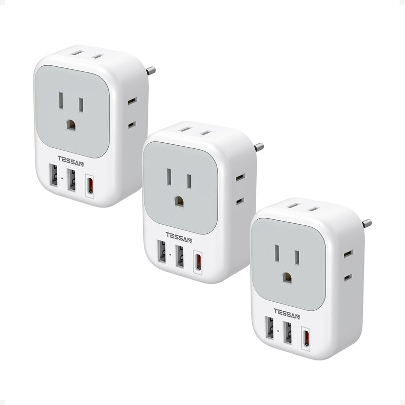 TESSAN European Travel Plug Adapter USB C 3 Pack, PD 20W US to Europe Plug Adapter with 4 AC Outlets 3 USB Ports, Type C Power Adaptor for USA to EU Euro Spain France Iceland Italy Germany Greece