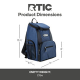 RTIC Lightweight Backpack Cooler, Navy& Black, 15 Can, Portable Insulated Bag, for Men& Women, Great for Day Trips, Picnics, Camping, Hiking, Beach, or Park