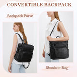 VASCHY Backpack Purse for Women,Fashion Convertible Vegan Leather Shoulder Bags Handbags for Work/Travel/Ladies/College Black