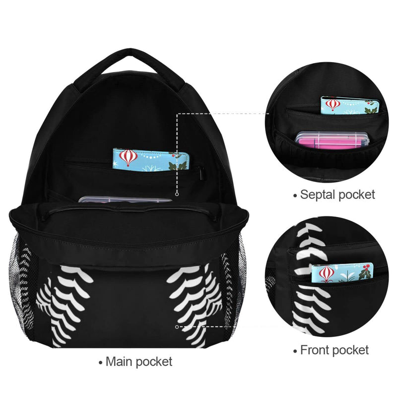 Miaoquhe Black Baseball Backpacks School Bookbag for Kids Sport Softball Backpacks Laptop Shoulder Bag for Women Girls Men Boys School Casual Daypack for Travel Hiking Camping