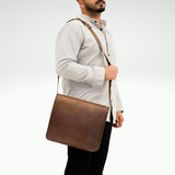 IndianHandoArt 16 inch Leather Real Messenger bag for Laptop Briefcase Satchel Men and Women (16 inch medium)