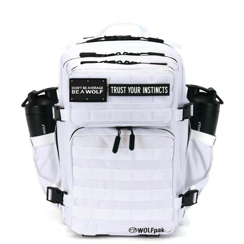 WOLFpak 35L Athletic Gym Backpack (Polar White) Durable 1000D Waterproof Oxford Material with MOLLE Webbing, Laptop Pocket & Dual Cup Holders, Durable Fitness/Travel/Military Daypack