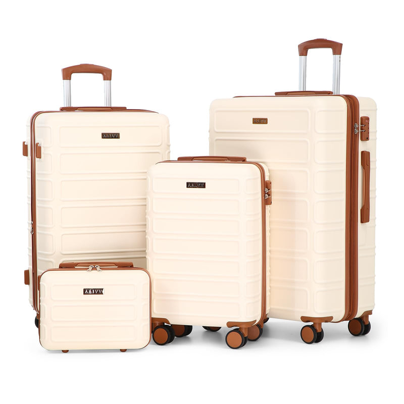 AAIVV 4 Piece Luggage Set Expandable ABS Travel Suitcase Set TSA Lock Hardshell Durable Lightweight Traveling Luggage Sets Gift for Back to School (OFF White, 28in26in20in13in)