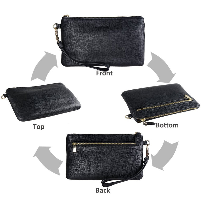 befen Black Genuine Leather Wristlet Clutch RFID Blocking Bag Cell Phone Wallet Purse Smartphone Wristlet Wallet Purses and Handbags for Women