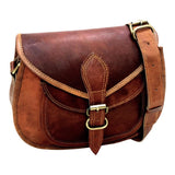 Firu-Handmade Women Vintage Style Genuine Brown Leather Crossbody Satchel Bag Handmade Purse