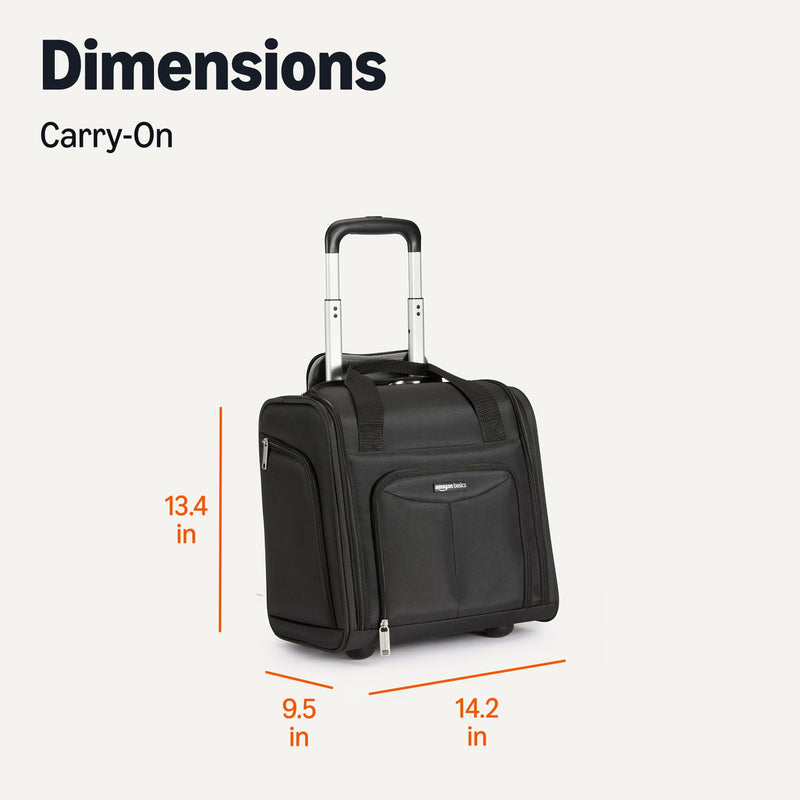 Amazon Basics Underseat Carry-On Luggage with Wheels and Handle, 14" Rolling Travel Bag, Fits Under the Seat, Black
