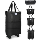VOOWO Rolling Duffle Bag with Wheels, Expandable Foldable Duffle Bag for Travel, Rolling Under Seat Luggage Carry on Duffel Bags, Wheeled Travel Duffel Weekend Bags, Capacity 18L to 35L (Black)