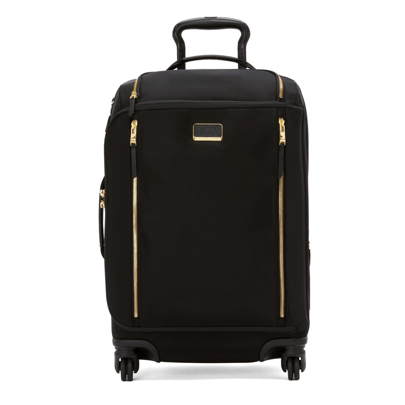 TUMI - Voyageur Leger 4 Wheeled Luggage - Women's Lightweight and Spacious, Sleek Silhouette, Durable Premium Suitcase - 21.8" International Expandable Carry-On, Black with Gold Hardware