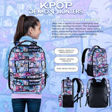 AI ACCESSORY INNOVATIONS K-Pop Demon Hunters Huntrix 16” Backpack for Girls, Featuring an AOP of Rumi, Zoey, Mira, Allover Print