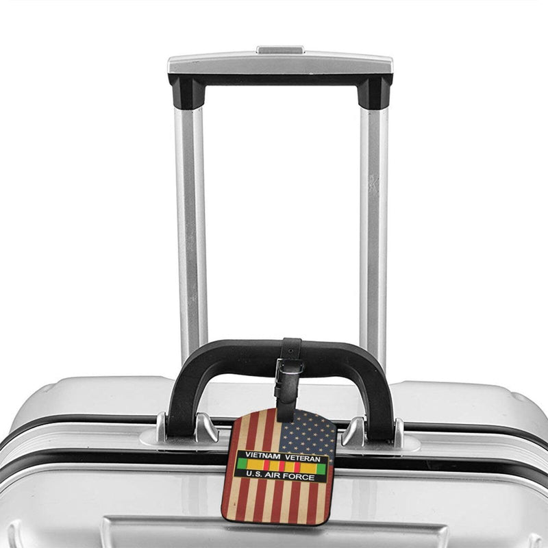Vietnam Veteran U.S. Air Force Leather Luggage Tags for Men Women for Suitcases-Baggage Bag Tag Suitcase Labels ID Tags with Full Back Privacy Cover