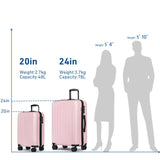 KYME Luggage Sets 2 Piece Hardshell 20"/24" Suitcase with Double Spinner Wheels Hardside Suitcases Sets with TSA Lock PC+ABS Travel Luggage (Pink, 2Pcs Set(20"/24"))