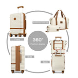 Joyway Carry On Luggage 20 Inch Expandable Suitcase with Spinner Wheel, 4 Piece Hard Shell Luggage Set with TSA Lock(White brown)