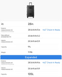 LUGGEX Trunk Luggage,KVT Expandable PC Hard Shell Large Checked 28 Inch Suitcase with Shock - Absorbing Wheels & TSA Lock(EX-Pro,Charcoal Metallic,28 inch,91L-105L)